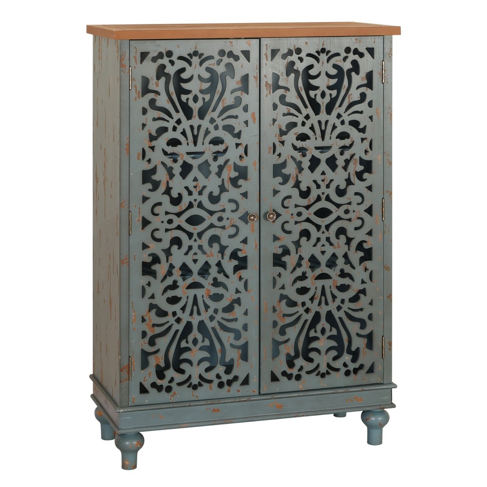 PHI VILLA 47.4" Tall Accent Distressed Cabinet Storage 2 Doors Handmade Rustic