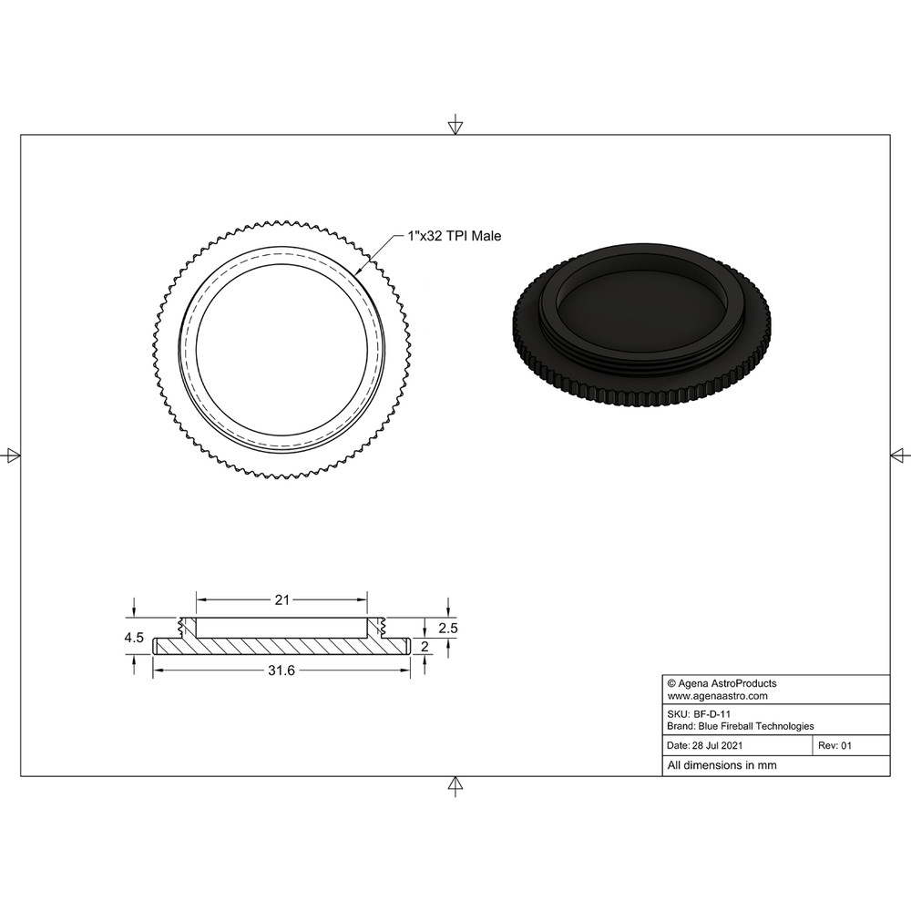 Blue Fireball End Cap / Dust Plug (Internal) with C / CS Male Thread # D-11