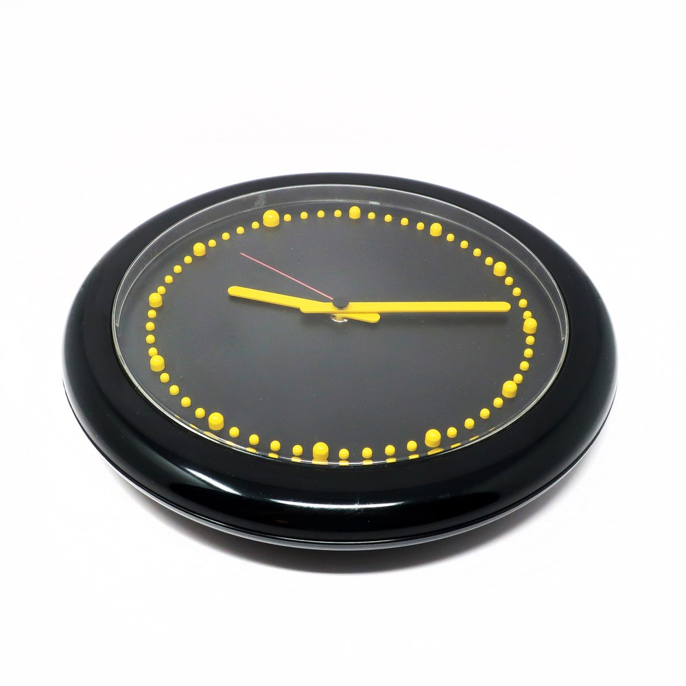 1980s Postmodern Black and Yellow Rexite Zero 980 Wall Clock
