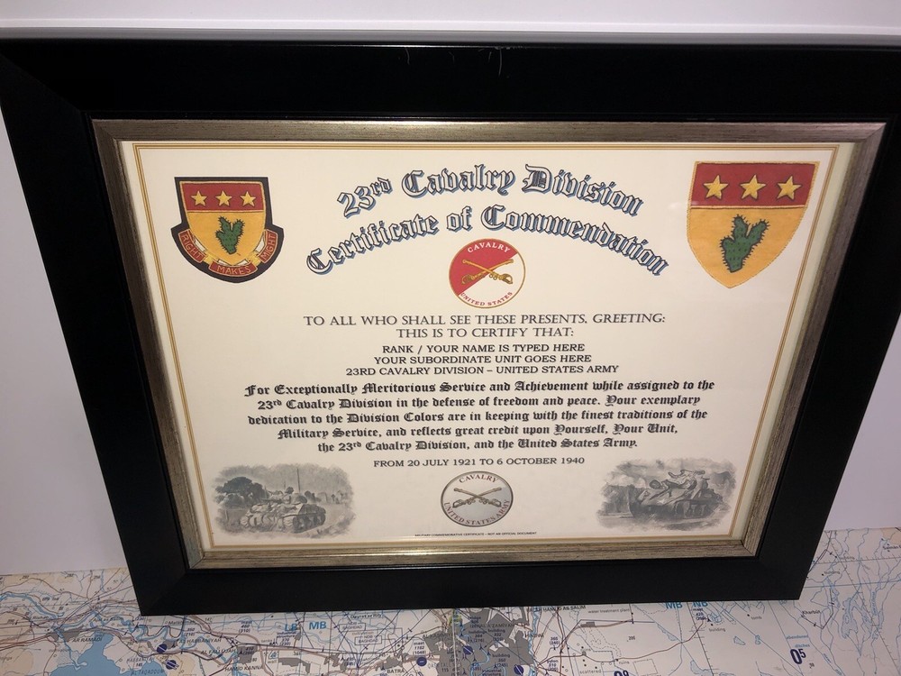 23RD CAVALRY DIVISION / COMMEMORATIVE - CERTIFICATE OF COMMENDATION
