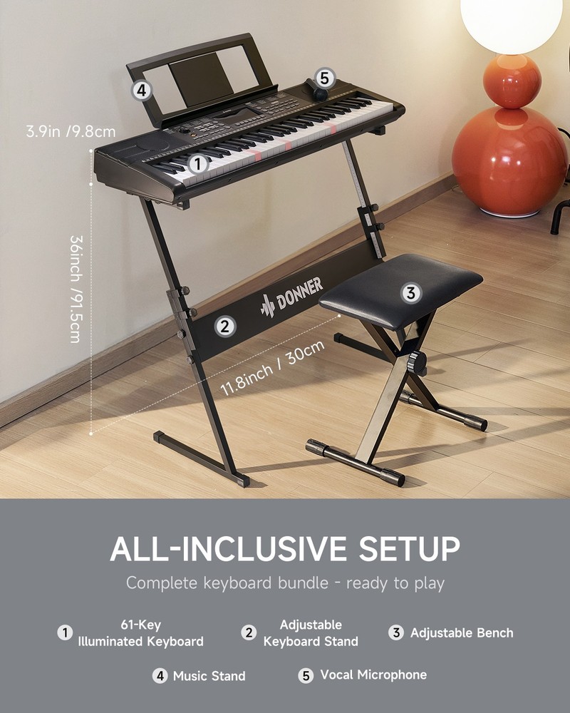 Donner DEK-300 Electronic Keyboard illuminated Lighted Key