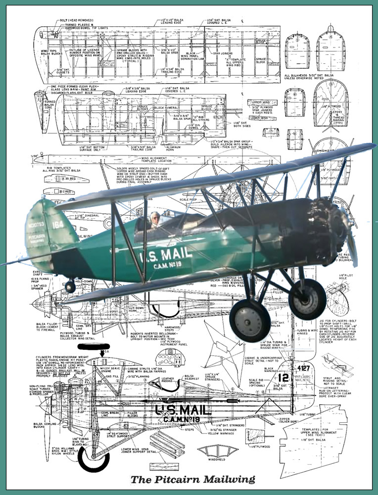 Model Airplane Plans (UC): Pitcairn Mailwing 39" Scale for .35 (Frank Beatty)