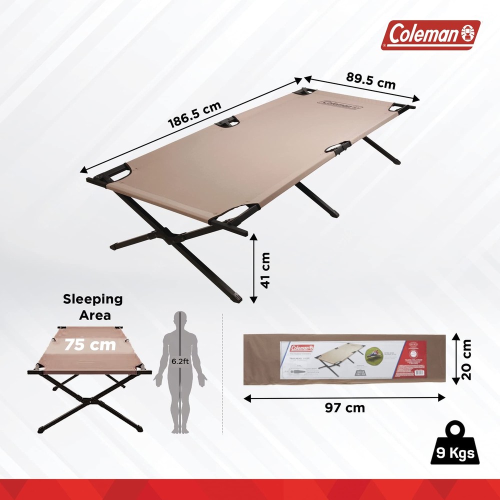 Coleman Trailhead II Large Folding Cot with Easy Setup & Takedown, Full, Grey