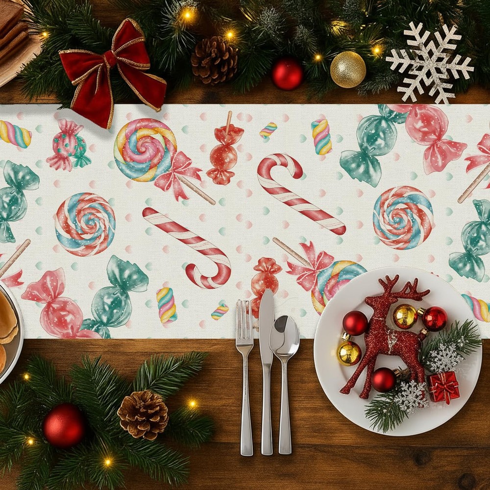 Candy Christmas Table Runner Candyland Table Runners Seasonal Kitchen Dining ...