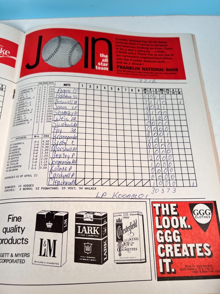 🔥 21 April 1970 New York Mets Baseball Program vs Padres Scored🔥