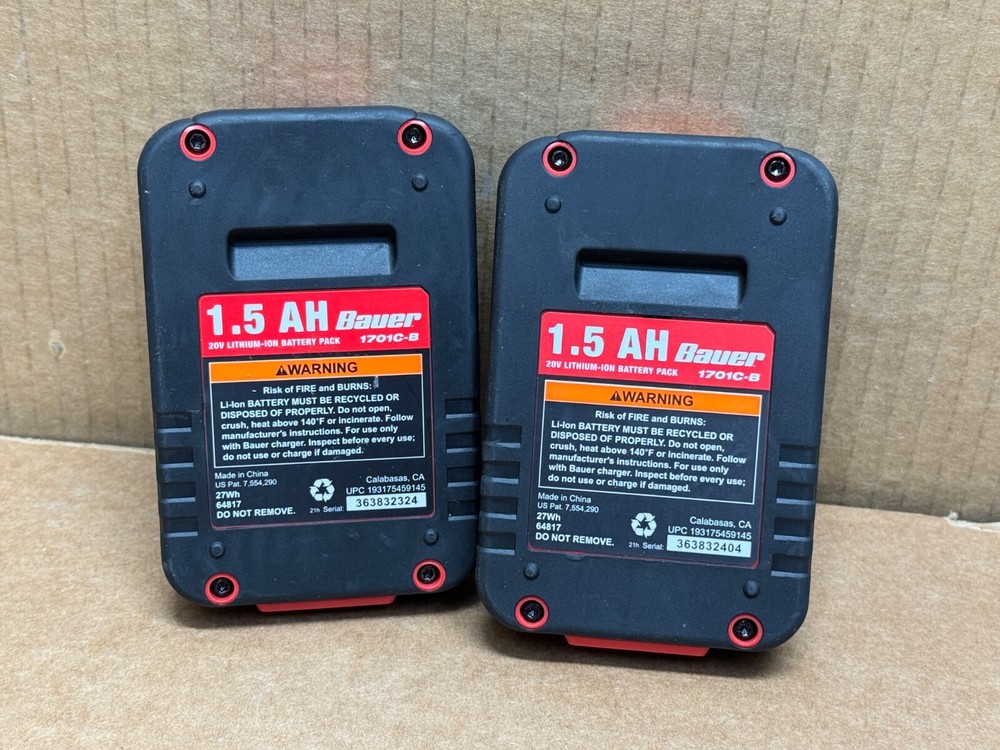 [2-PACK] BAUER [1701C-B] 20V 1.5AH [64817] HYPERMAX LITHIUM ION BATTERY PACK
