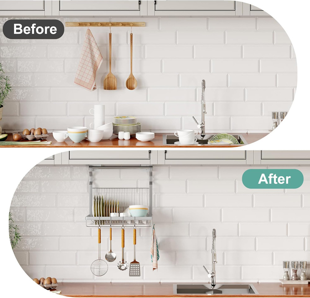 over Sink Dish Drainer Drying Rack, Stainless Steel Foldable Wall Mounted Dish R