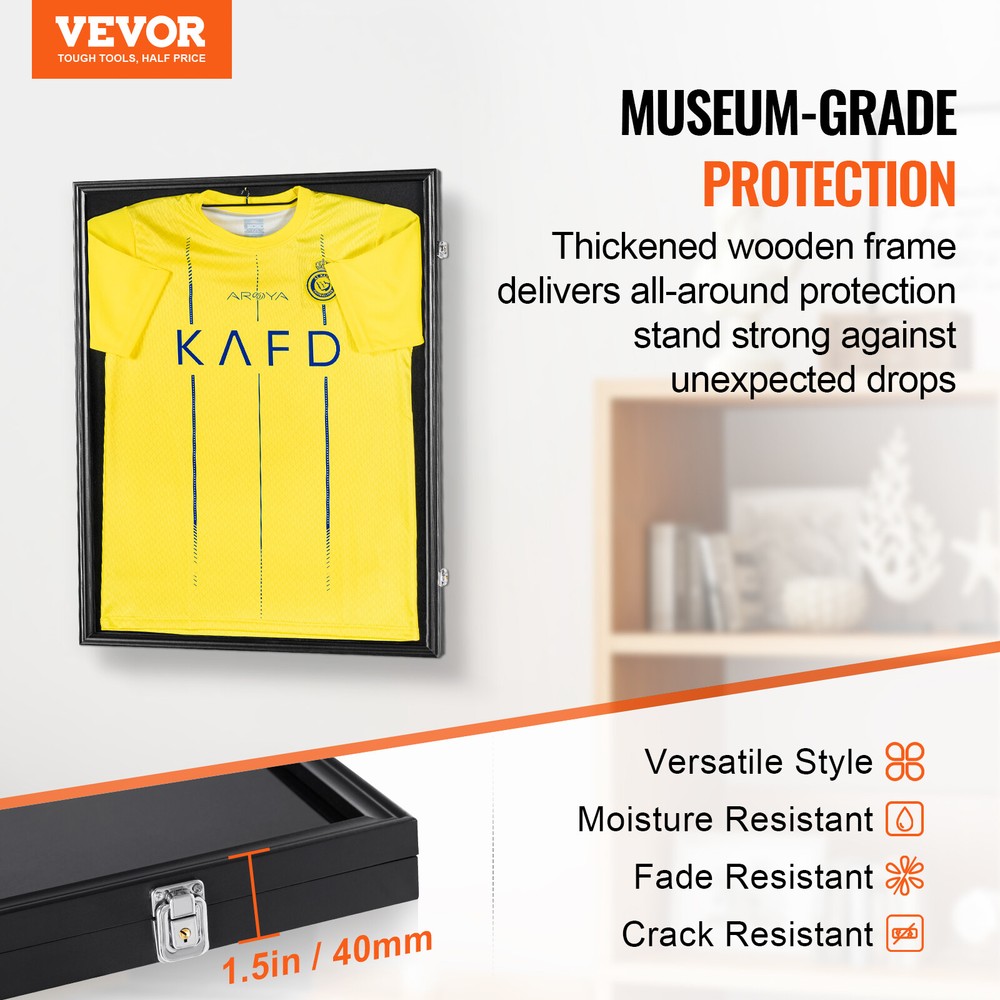 VEVOR Jersey Display Frame Case 24 x 32 x 1.5 in Lockable Jersey Shadow Box