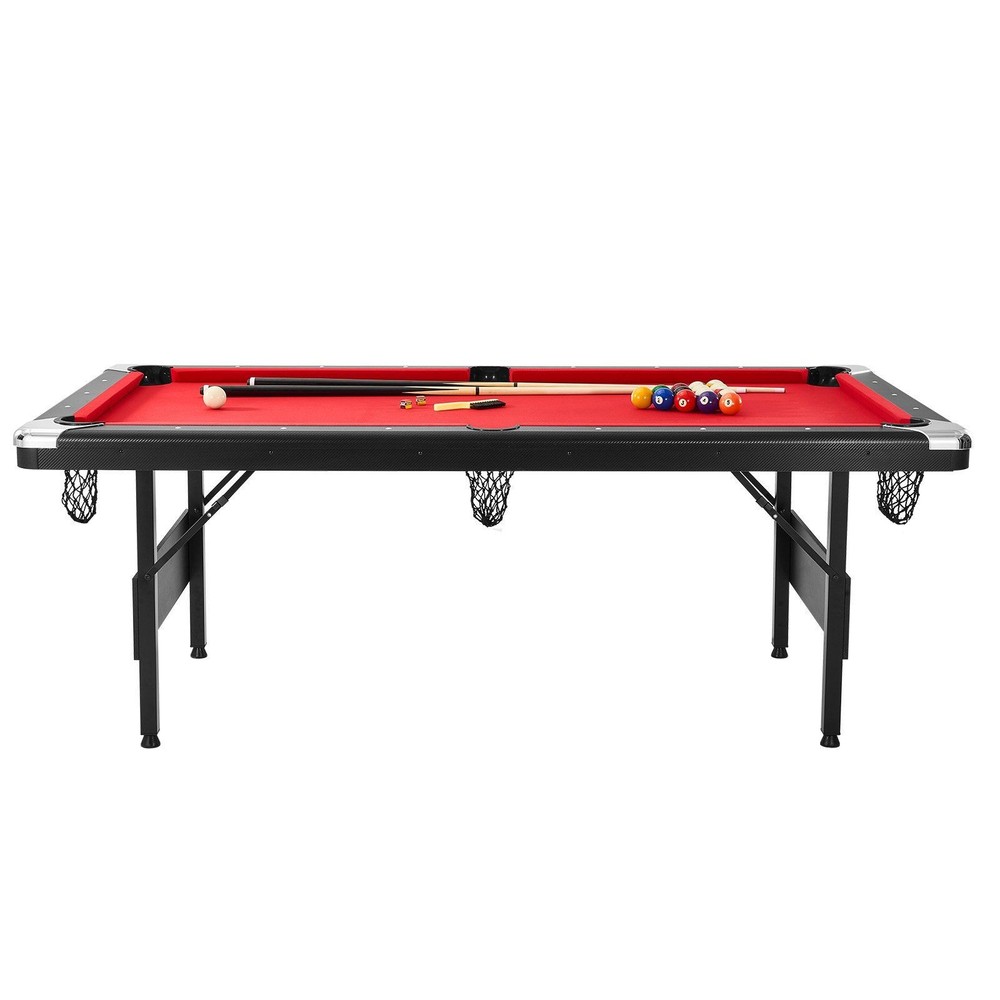 7ft Foldable Billiards Table Space-Saving MDF+Iron Frame Black Red Cloth