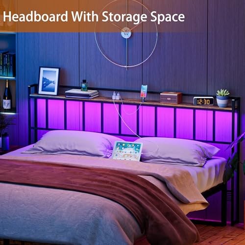Headboard Size, Headboards with LED Light, Outlets and USB Queen Metal Frame