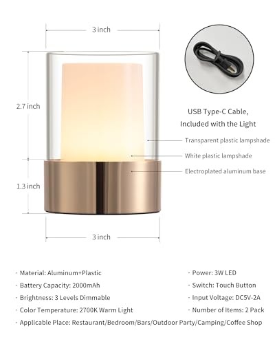 4" Mini Dining Table Light 2 Pack for Buffet Restaurant, Gold-2 (PE Plastic)