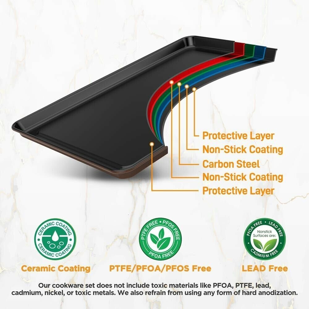 NutriChef 8pcs. Stackable Carbon Steel Bakeware Sets Non-Stick Coating (Brown)