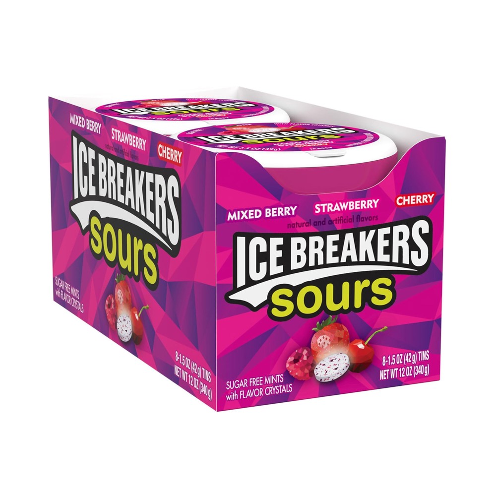 ICE BREAKERS Sours Assorted Fruit Flavored Sugar Free Mints Tins, 1.5 oz (8