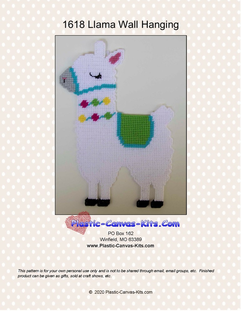 Llama Wall Hanging-Plastic Canvas Pattern or Kit
