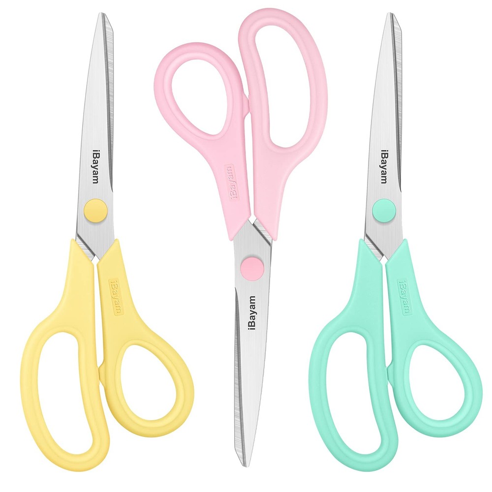 Scissors, 8" All Purpose Scissors Bulk 3-Pack, Ultra Sharp 2.5mm Thick Blade ...