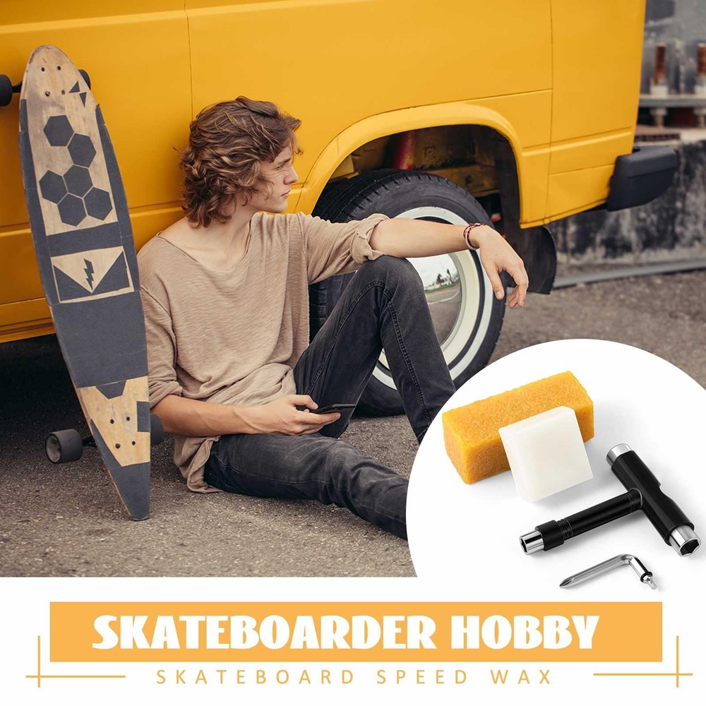 3 Pcs Skateboard Tool Set Multi-Function T Tool Wax Grip Tape Cleaner