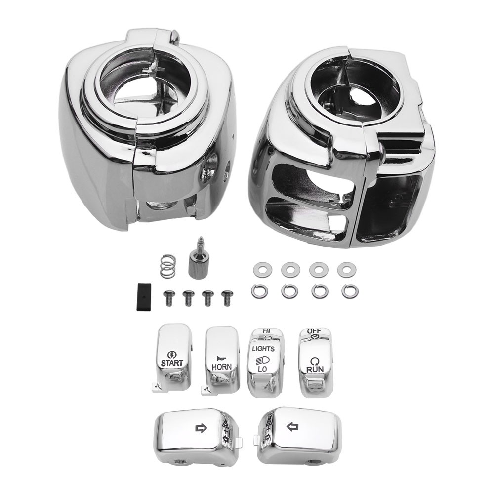 Switch Housing Covers Chrome & 6pcs Button Cap For Harley Softail Fat Boy 11-18