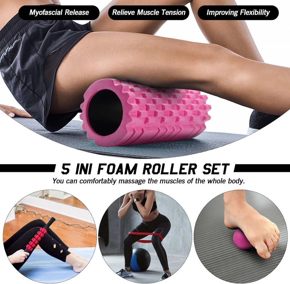 5 in 1 Foam Roller Set, Trigger Point Foam Roller Patented, Massage Stick, Mass