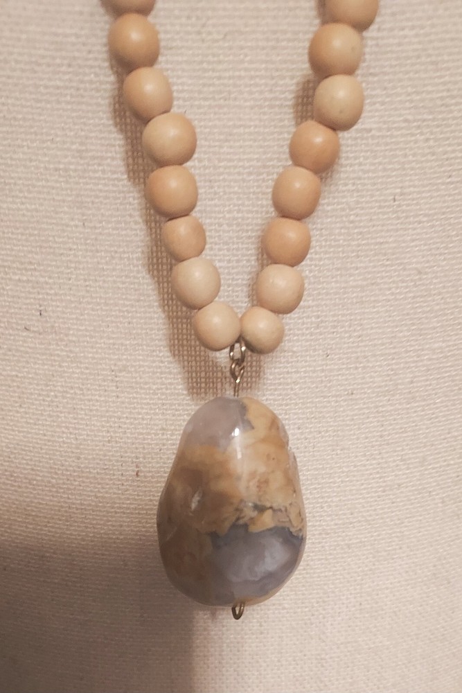 Natural Wood And Stone Beaded Necklace 18"
