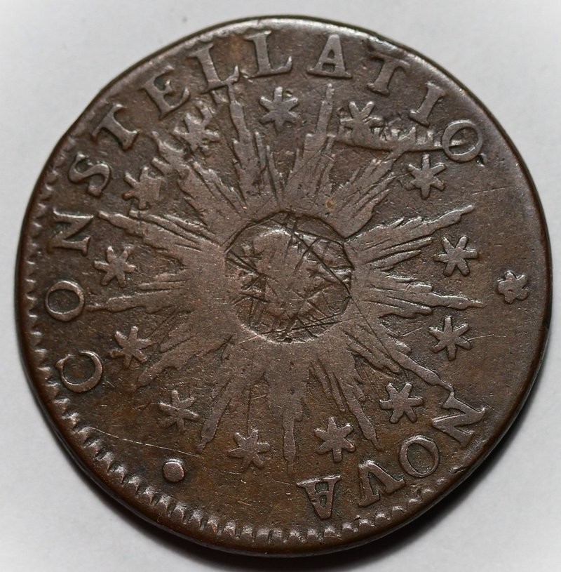1783 Nova Constellatio Colonial Copper, Pointed Rays (Crosby 1-A) - Damage