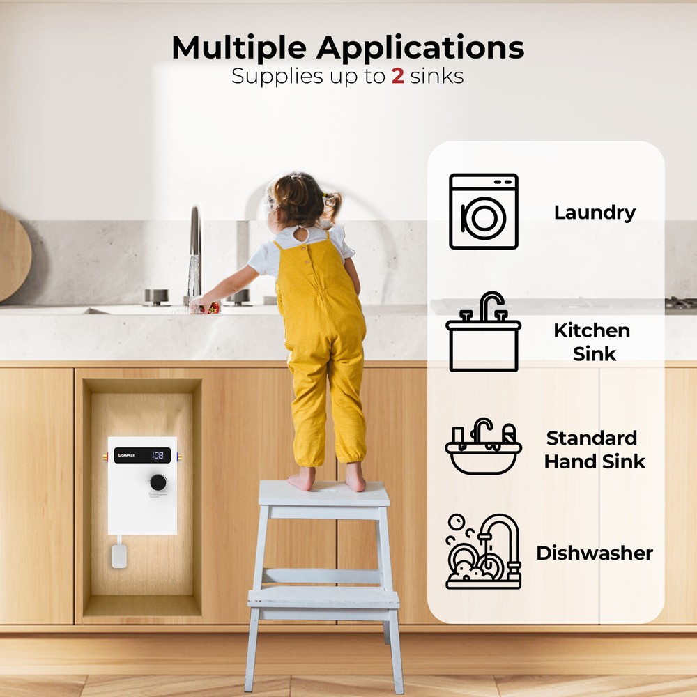 CAMPLUX 8kW Tankless Water Heater Electric 240V Compact Instant Hot Water Heater