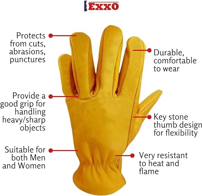 Exxo Mens Leather Work Glove Yellow