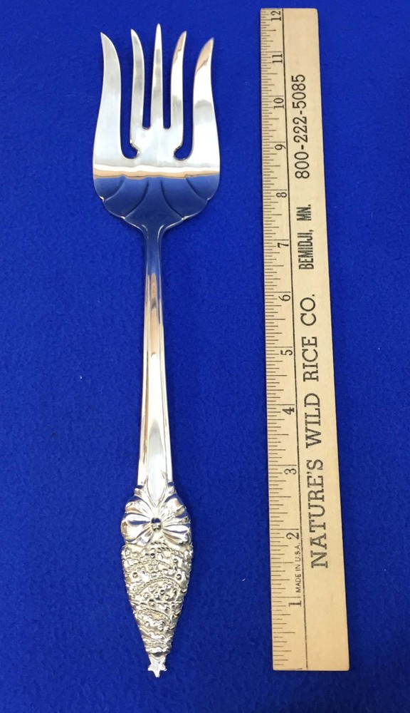 Meat Fork Silverplate Christmas Tree Handle Design Large Serving Holidays