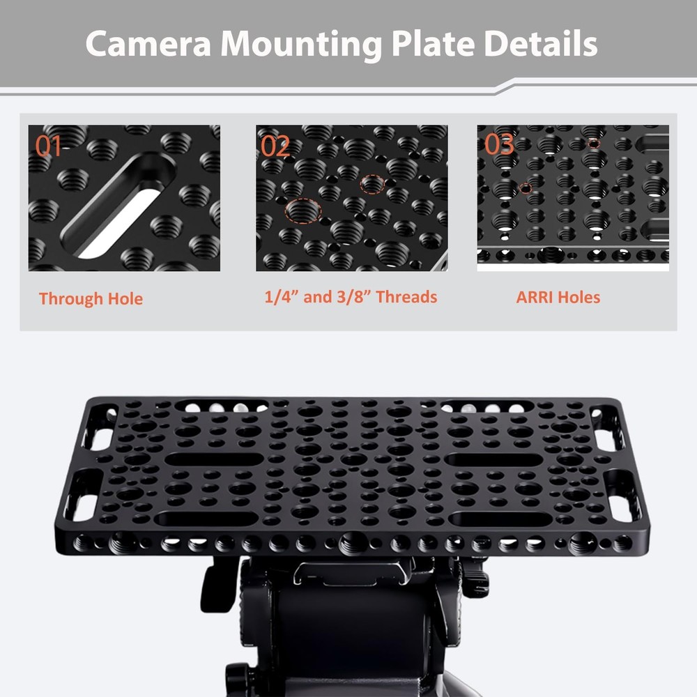 DINESK Multi-Functional Camera Cheese Plate with 1/4" 3/8" Black