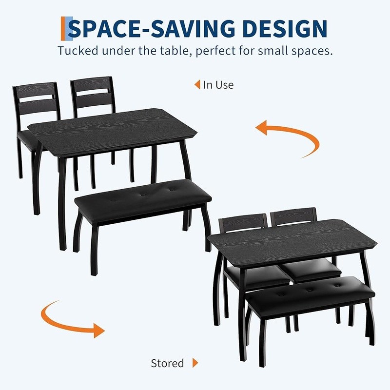Compact 4-Piece Rustic Dining Set PU Leather Chairs Space-Saving Table Kitchen