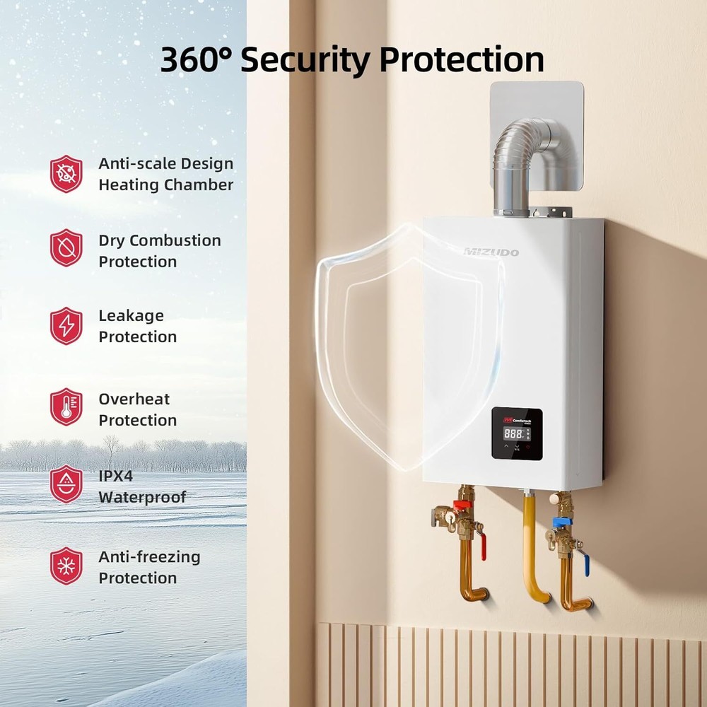 MIZUDO 12L 80,000 BTU Natural Gas Tankless Water Heater 3.6 GPM Indoor On-Demand