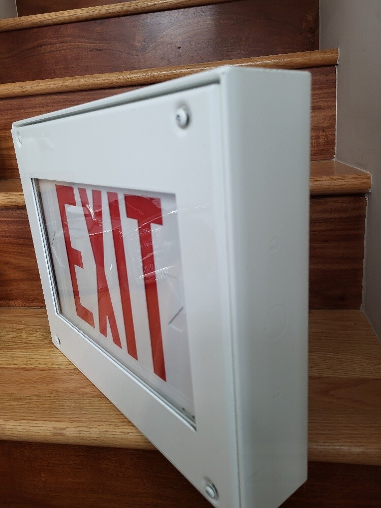 Kenall Exit Light Metal Box Wired "Correctional" White w/ Red Letters Untested