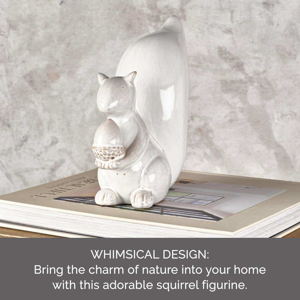 Elements White Squirrel Ceramic Figurine 7.68" H, 7" L - New