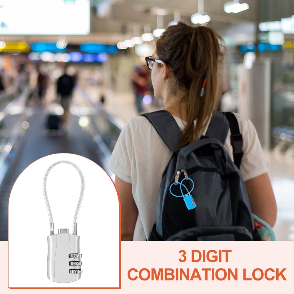 4 Pcs 3 Digit Luggage Cable Combination Lock with 5" Long Cable, Silver
