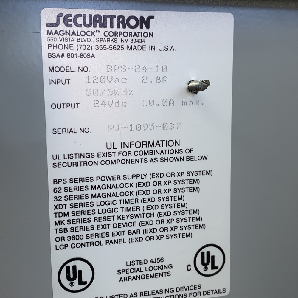 Securitron BPS-24-10 BPS Boxed Power Supply 24VDC 10A, Gray