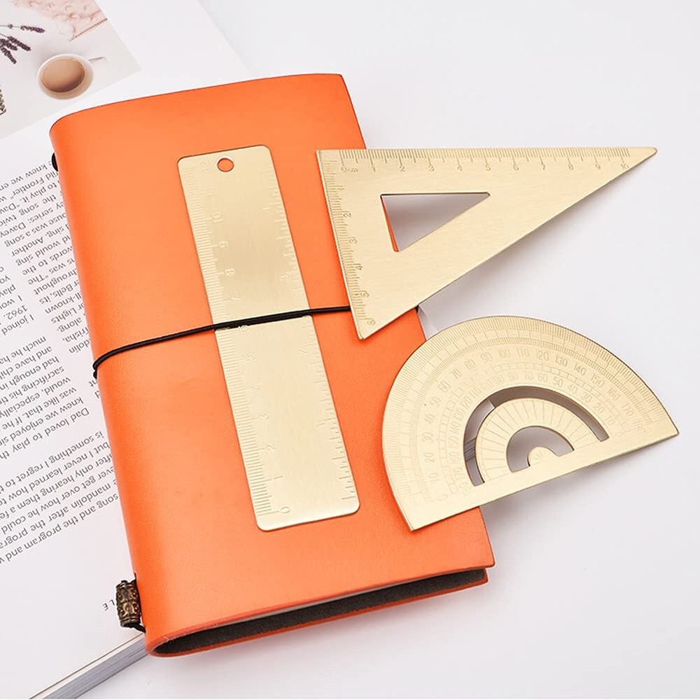 Gold Brass Semicircle Protractor Copper Ruler Drawing Angle Geometry Tool