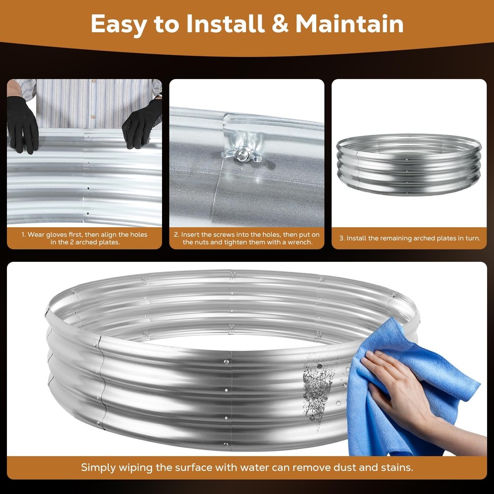 Raynesys 48 Inch Round Galvanized Fire Pit Ring, Silver 4 Feet,