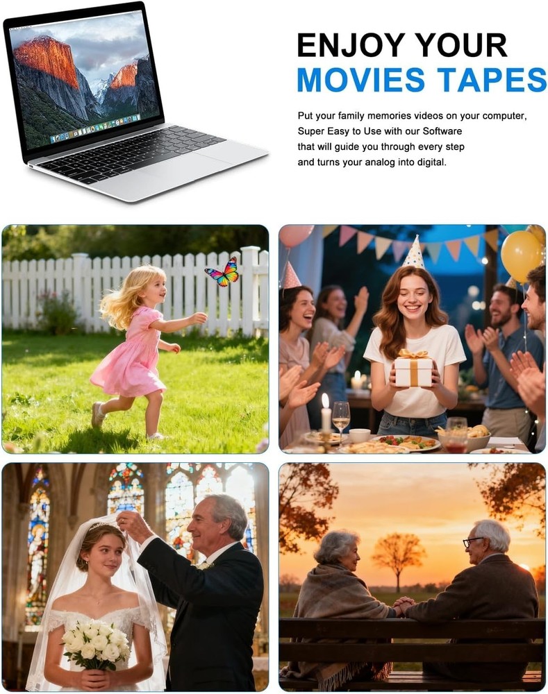 30fps VHS to Digital Conversion Kit with RCA Cable & User Guide for PC/Mac