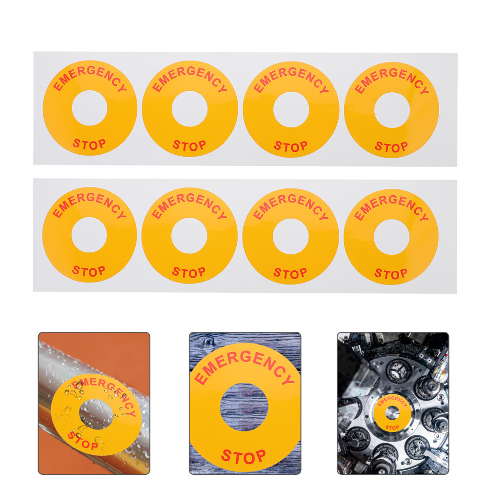 8PCS Emergency Stop Warning Label Sticker Warning Emergency Stop Sign Decal