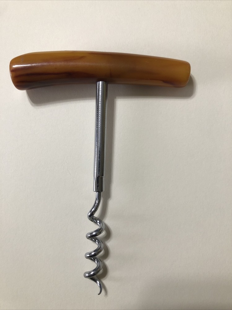 Vintage Mid Century Modern Butterscotch Bakelite Handle Corkscrew 5 X 3.75”
