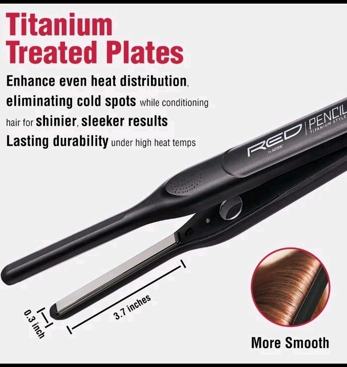 RED by KISS Titanium Styler Pencil Flat Iron 3/10" Ultra-Precise Edge & Pixie