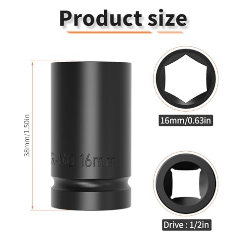 Impact Socket Shallow Socket 1/2 drive Lug Nut Flip Socket Chrome-Moly 16mm