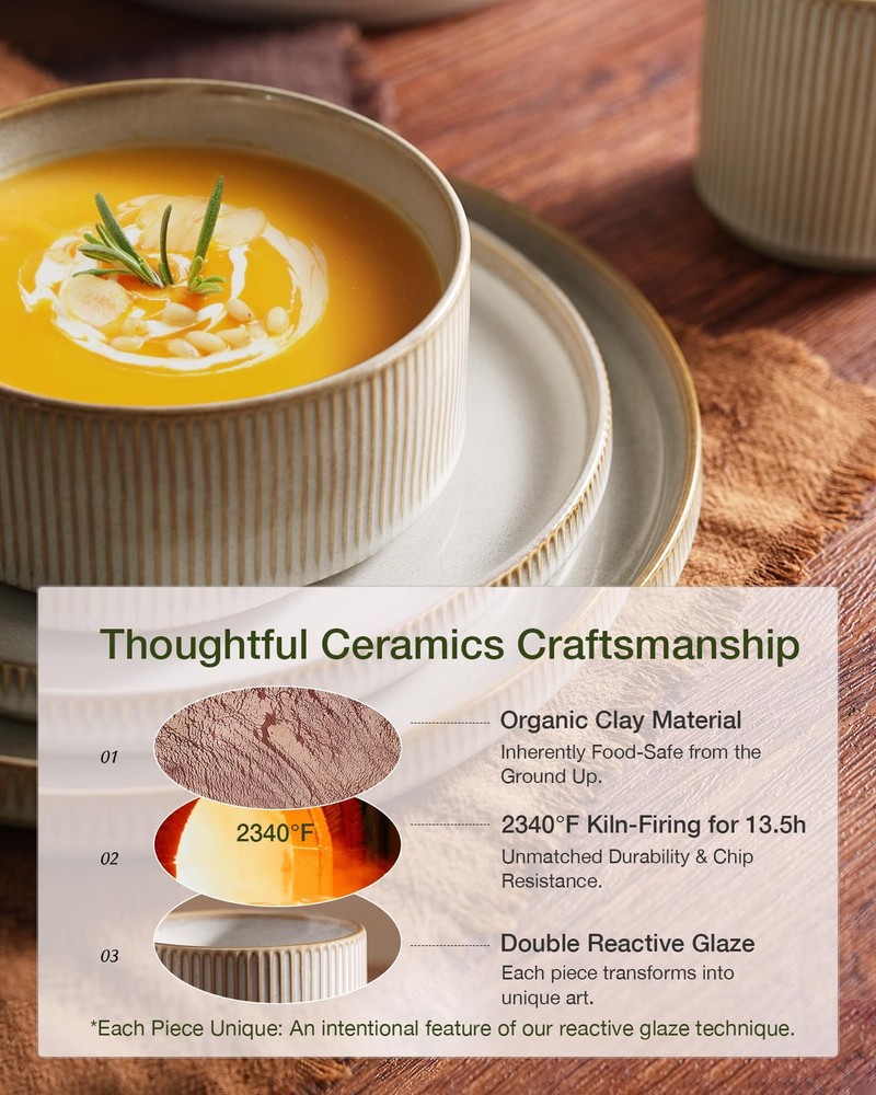 Star Plates and Bowls Sets, Modern Stoneware Dinnerware Sets for 8, 24-Piece ...