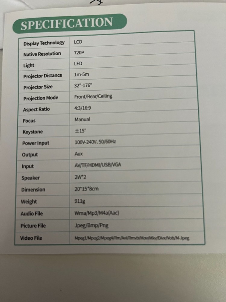 XRPrime Mini WiFi Projector White NEW