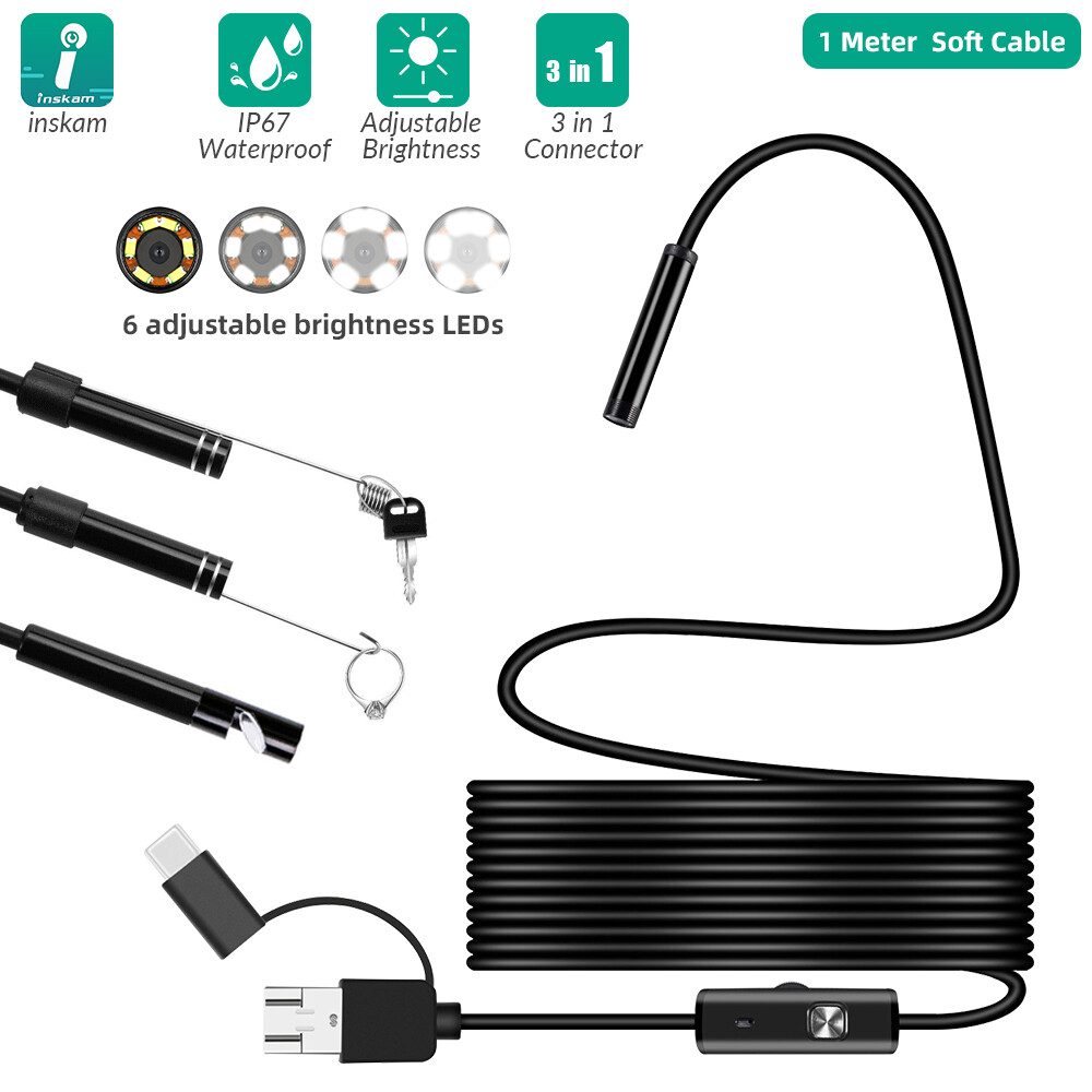 Borescope Endoscope Snake Inspection Camera 6LED for Android Type-c