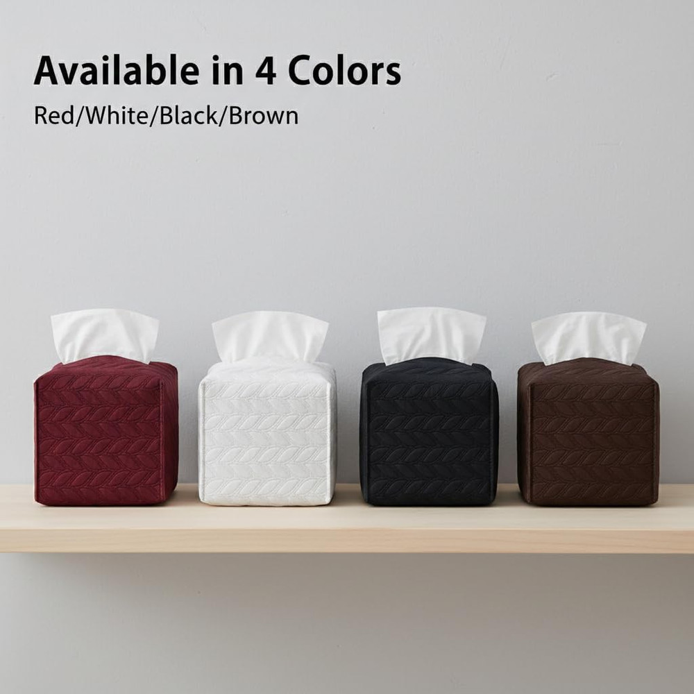 Tissue Box Cover 2-Pack, Square Tissue Holder with Bottom Belt, Modern Tissue Ca