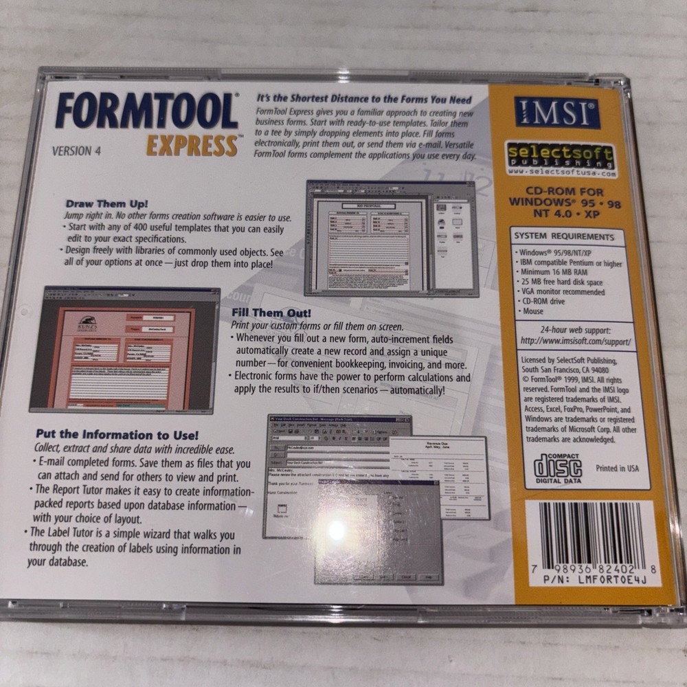 Form Tool Express Version 4 Software CD Rom Windows 95-98-XP Template/Form Build