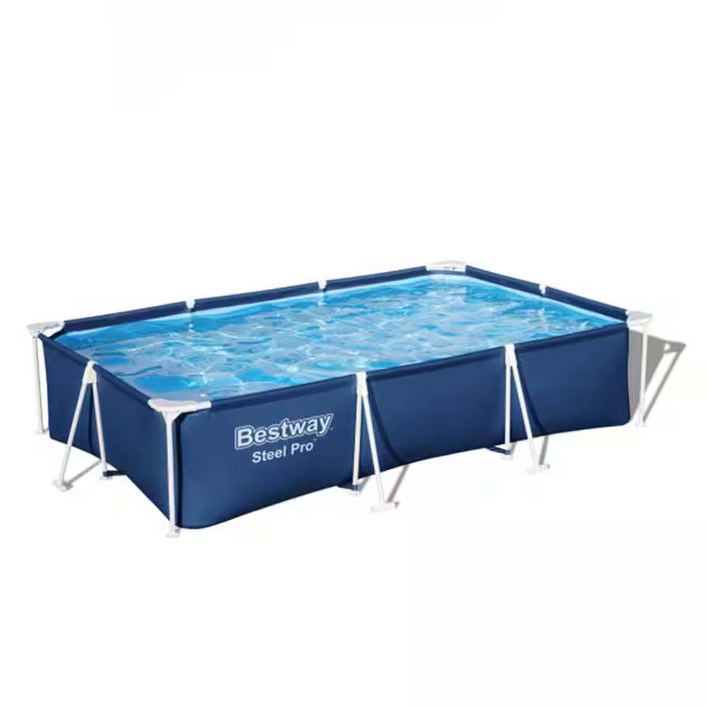9.8x6.6 Ft Metal Frame Above Ground Pool Set 26" Deep Rectangular Backyard Fun