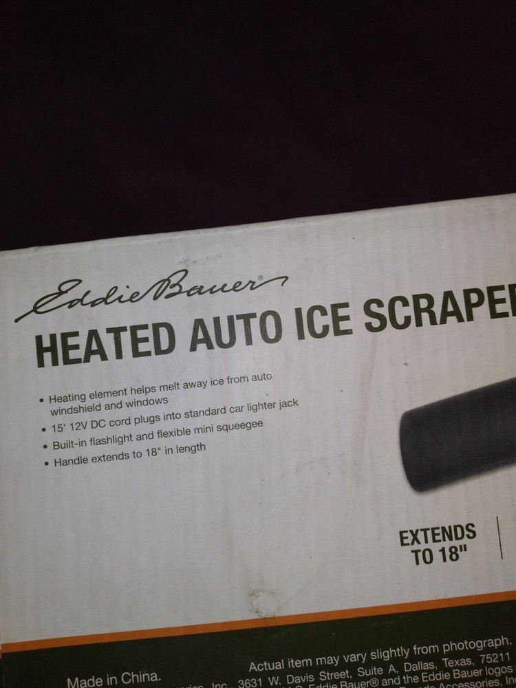 NEW! Eddie Bauer Heated Auto Ice Scraper w/ Flashlight extends 18"!