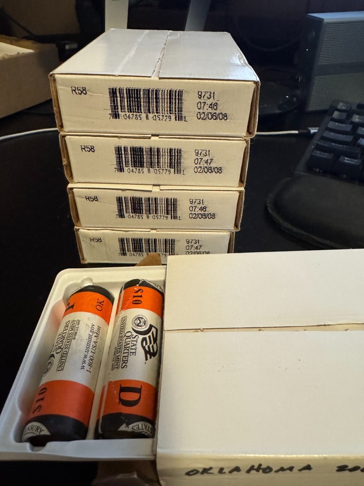 2008 Oklahoma State Quarter Roll Set P & D w/ U.S. Mint Box 2 Rolls