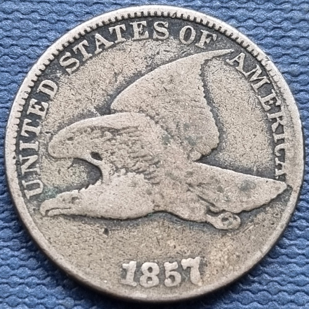 1857 Flying Eagle Cent 1c Better Grade Clashed Dies with Seated Half  #76899